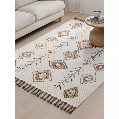 John Lewis Zahar Berber Wool Rich Hand Woven Rug, White/Multi White/Multi | L300 x W200 x D1.2cm