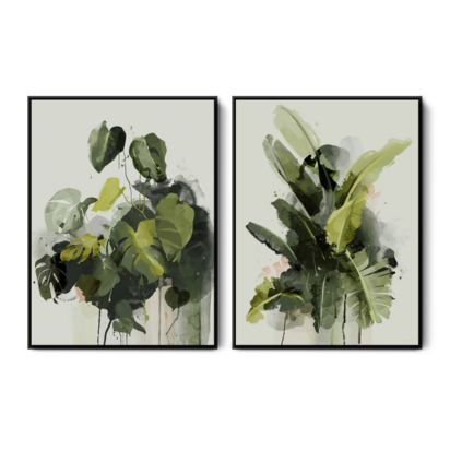 Abstract Banana & Monstera Set - Medium / Black