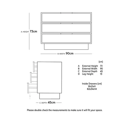 Swoon Tomme 3 Drawer Chest, Oak Oak | H72.5cm x W90cm x D45cm