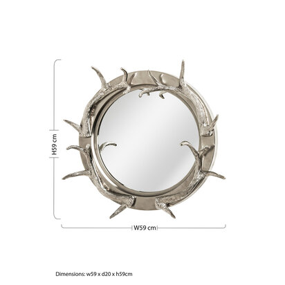 Stag Antler Steel and Nickel Finish Wall Mirror