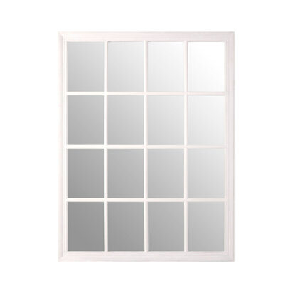 Hawthorne Antique White Finish Wooden Grid Wall Mirror