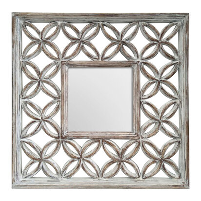 Indus Antique White Lattice Frame Wall Mirror