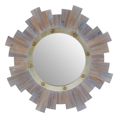 Sunburst Wooden Wall Mirror with Nail head