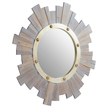 Sunburst Wooden Wall Mirror with Nail head