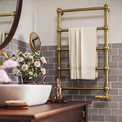 Terma Retro Designer Heated Towel Rail - Brushed Brass - 800 x 504mm