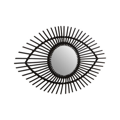 Mataram Black Natural Rattan Eye Shape Wall Mirror