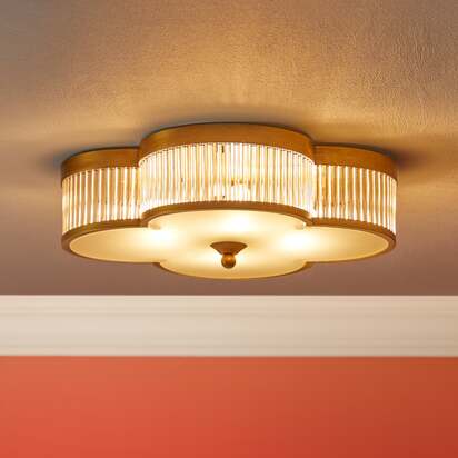 Clover flush ceiling fitting in brass with glass rods