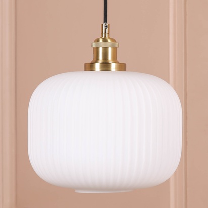 Brushed Brass Fluted Frosted Glass Pendant Ceiling Light