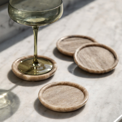 Studio Novi Round Coasters S/4 Beige Marble 100x100x15mm