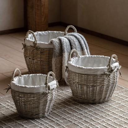 Bexley Round Lined Baskets Natural S/3 450x450x320mm