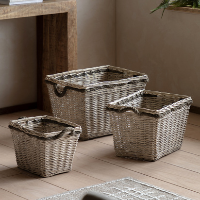 Warminster Woven Log Basket Natural S/3 550x430x350mm