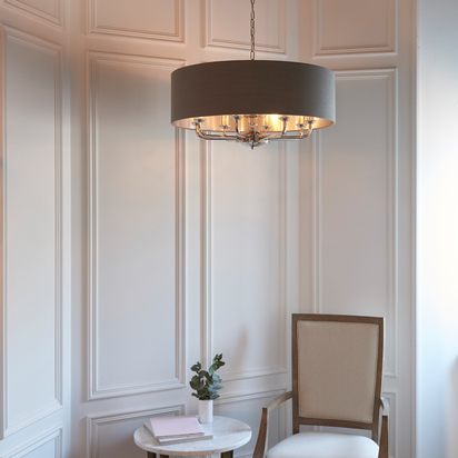 Bourton 6 Pendant Lght Nckl & Chrcoal 350