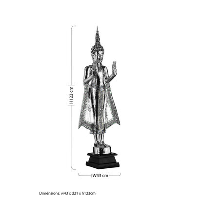 Silver Standing Buddha Sculpture