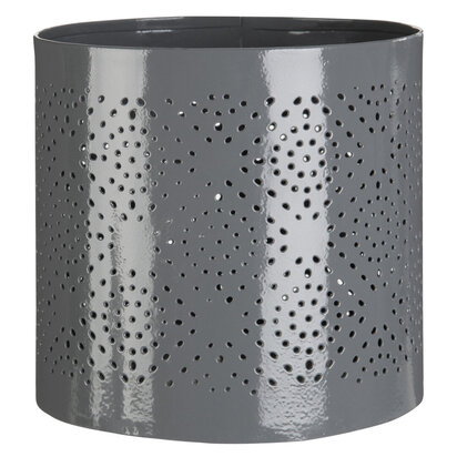 Punched Grey Finish Small Candle Holder