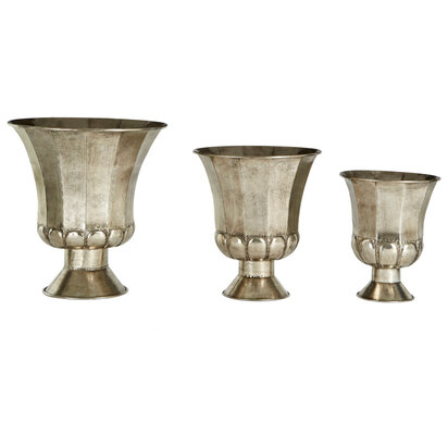 Reza Set of 3 Antique Silver Finish Planters