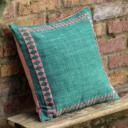 Dendale Embroidered Border Cushion Green 450x450mm Poly Filled