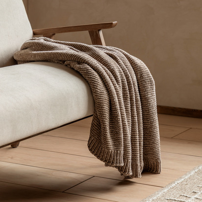 Bramworth Luxe Chunky Chenille Throw Taupe 1300x1700mm