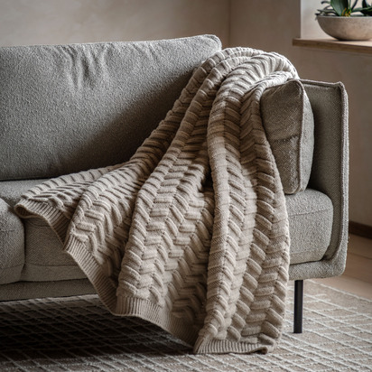 Studio Herringbone Woven Knit Throw Natural 1300x1700mm