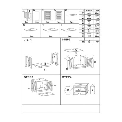 Shutter White Wood Under Sink Bathroom Cabinet