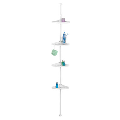 Linnea 4 Tier Spring Mount White Corner Shelf Unit