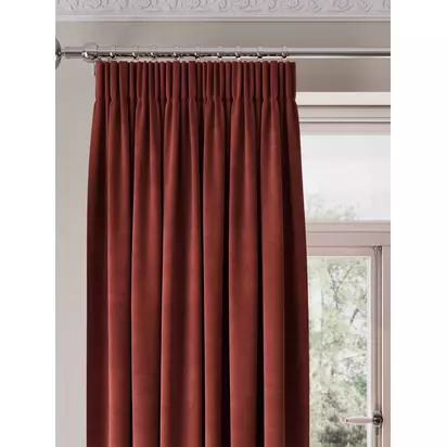 John Lewis Matt Velvet Pair Blackout Lined Pencil Pleat Curtains Red | 228 x 274cm