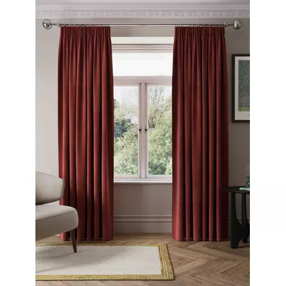 John Lewis Matt Velvet Pair Blackout Lined Pencil Pleat Curtains Red | 228 x 274cm