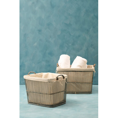 Ezell  Washed Grey Rattan and Bamboo Set Of 2 Storage Baskets