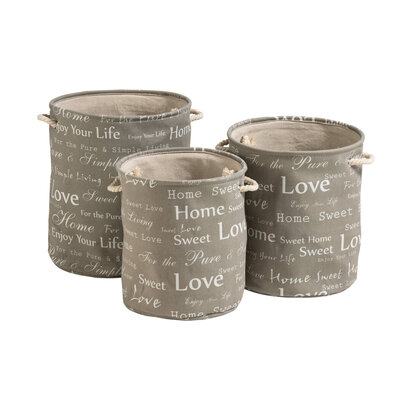 Panier Set Of 3 Canvas Round Laundry Hampers