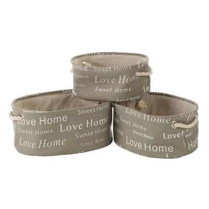 Panier Set Of Three Grey Oval Storage Baskets