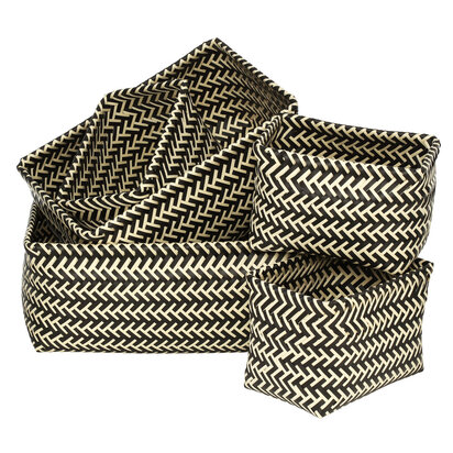 Nautical Set Of Five Black And White Woven Storage Baskets