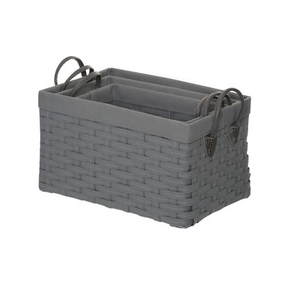 Lida Set Of 3 Lattice Grey Rectangular Storage Baskets
