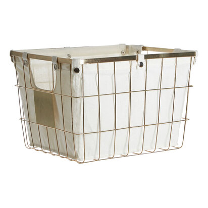 Harga Large Gold Finish Wire Storage Basket with Lining