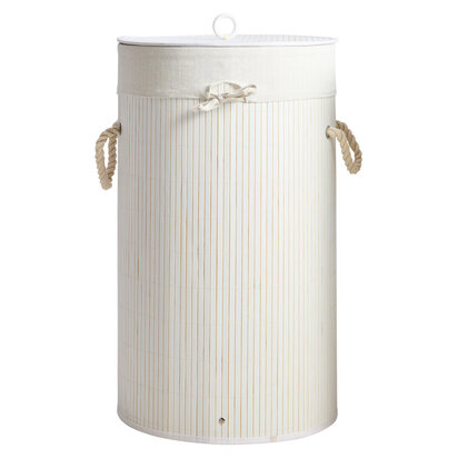Kankyo Round White Bamboo Laundry Hamper