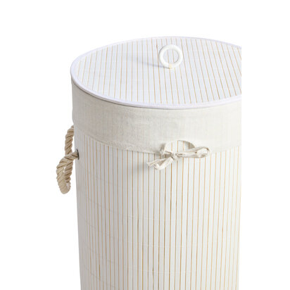 Kankyo Round White Bamboo Laundry Hamper