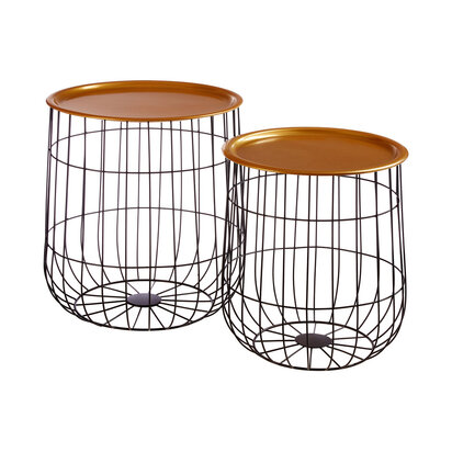 Hege Set Of 2 Brass Finish Top and Black Wire Side Tables