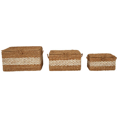 Lidi Set of Three Rectangular Seagrass Baskets with Lids