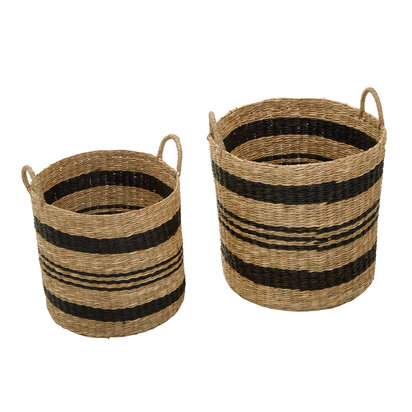 Arles Set of 2 Seagrass Baskets with Black Stripes.