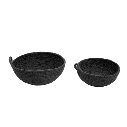 Lidi Set Of 3 Palm Leaf Baskets With Black Trim