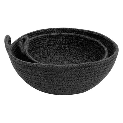 Lidi Set Of 3 Palm Leaf Baskets With Black Trim