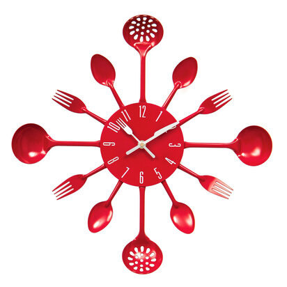Romero Red Cutlery Metal Wall Clock.