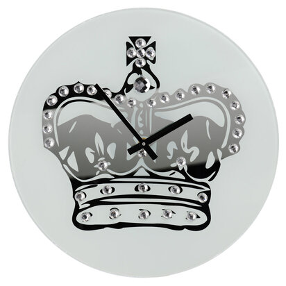 Lizzy 35cm Dia Glass Crown With Diamantes Wall Clock
