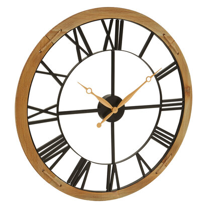 Vitus 60cm Dia Black Metal Wall Clock with Gold Finish Hands