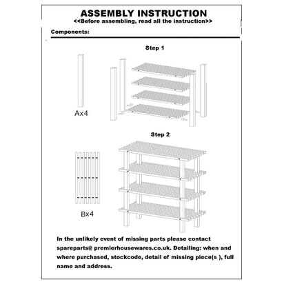 Arla 4 Tier Wooden Shoe Rack