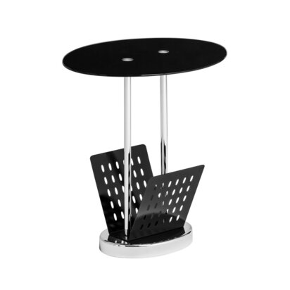 Adam Black Glasss Side Table with Magazine Rack