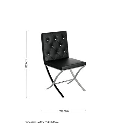 Diamante Black Leather Effect Chair With Stainless Steel Cross Legs