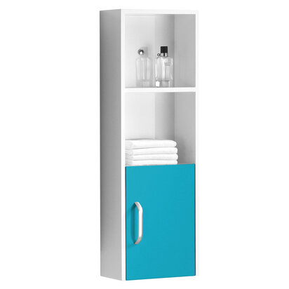 Beaumont White and Turquoise Tall Wall Mounted Bathroom Cabinet