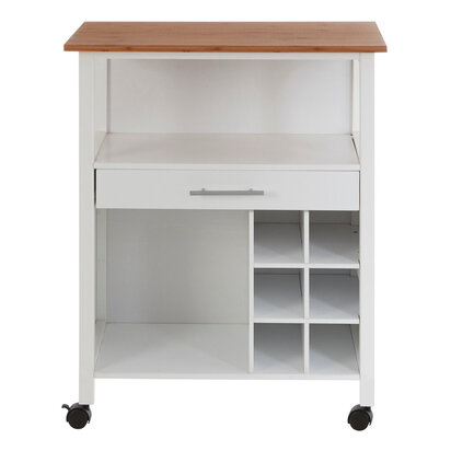 Harlow White and Bamboo Top 1 Drawer Kitchen Trolley