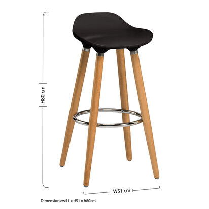 Stockholm Black Abs Beech Wood Bar Stool