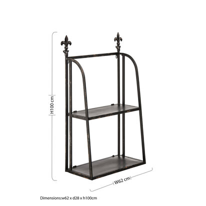 2 Tier Black Metal Wall Mountable Shelf Unit