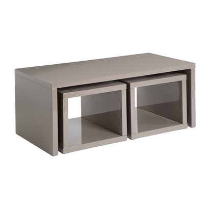 Solibury Dark Grey High Gloss Coffee Table With Two Under Tables